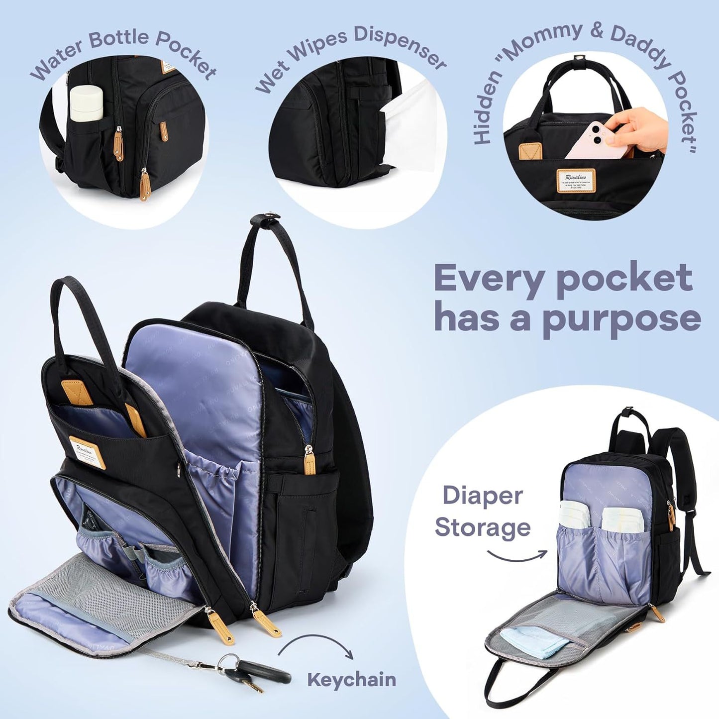 Bolsa de pañales de viaje impermeable multifuncional