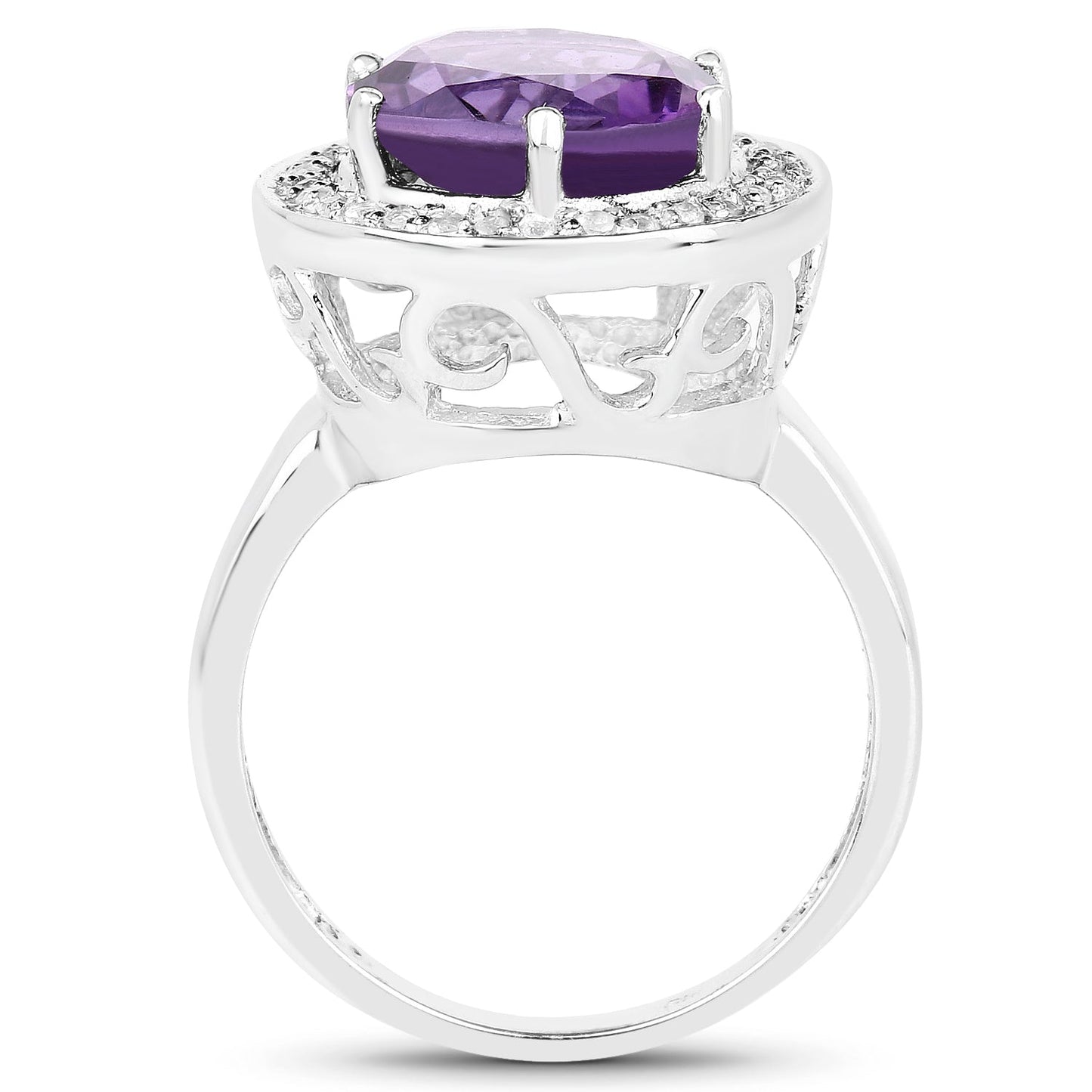 Anillo de Plata Esterlina con Amatista de 4.27 Quilates y Topacio Blanco