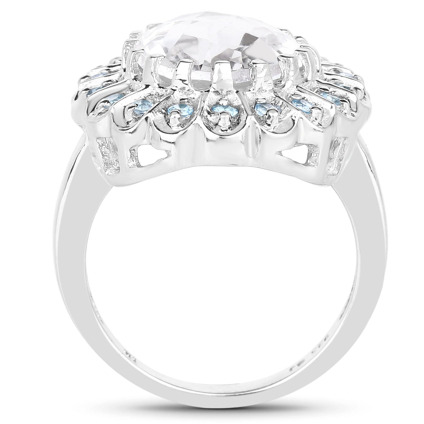 Anillo de Plata Esterlina con Cuarzo Cristal de 5.90 Quilates y Topacio Azul Suizo
