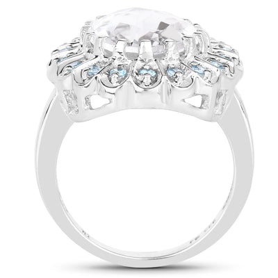 Bague en argent sterling avec cristal de quartz de 5,90 carats et topaze bleu suisse