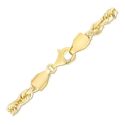 Bracelet en or jaune 14k solide à coupe diamant en corde de 5,0 mm