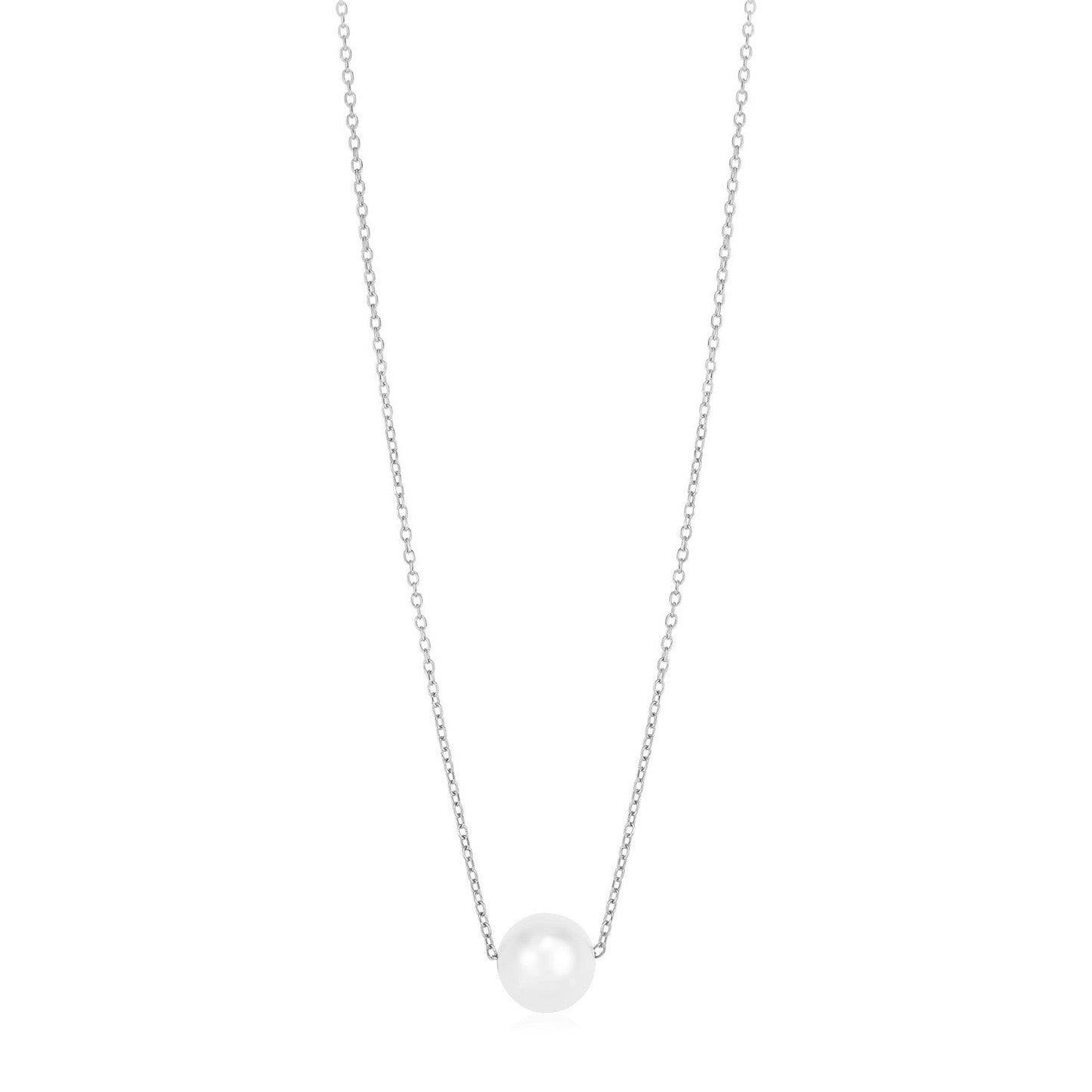 Collar de Perla Solitaire de Oro Blanco de 14k