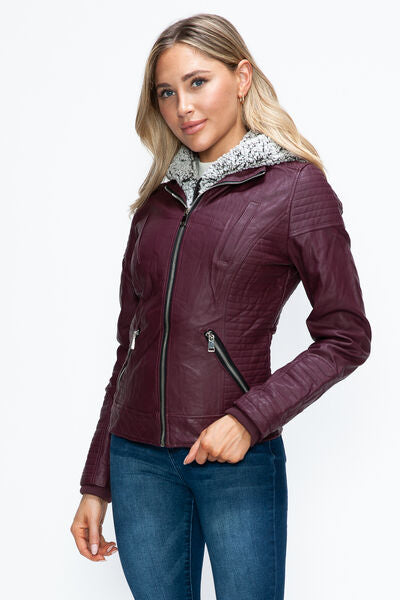 Veste à couches à double fermeture éclair pour femmes, chaude et élégante, avec capuche en fausse fo