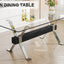 Dining table Modern tempered glass dining table Large modern office desk with silver plated metal legs and MDF crossbars - Korvel