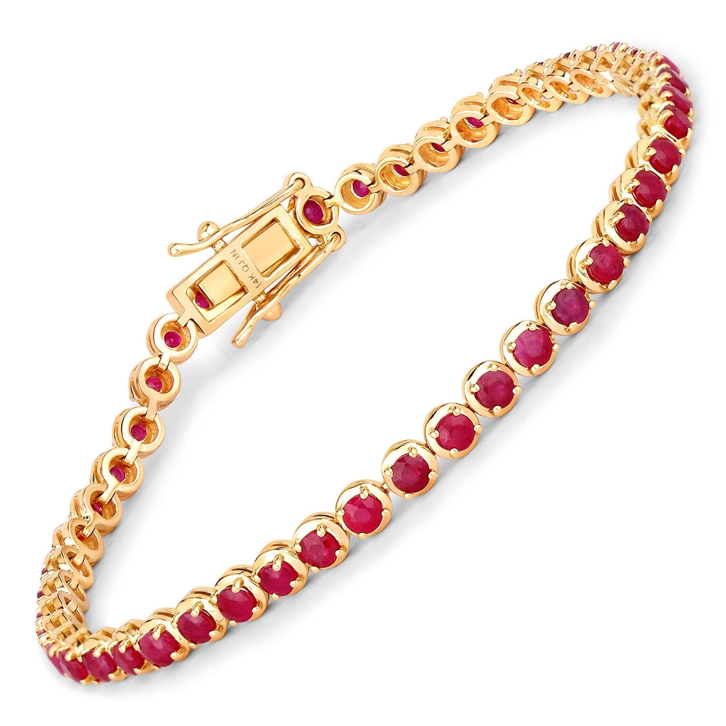 Pulsera de Rubí de Mozambique de 3.13 Quilates en Oro Amarillo de 14K
