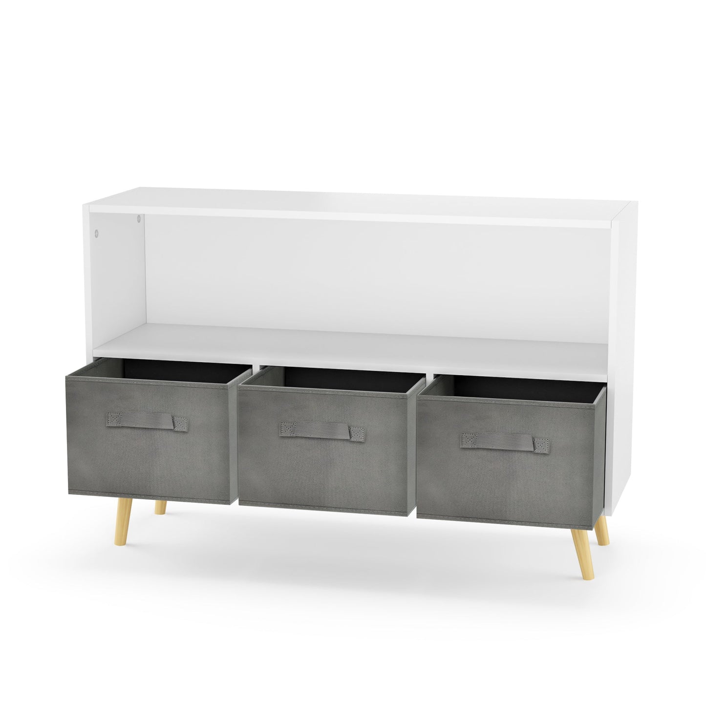 Kids bookcase with Collapsible Fabric Drawers Children's Book Display Toy Storage Cabinet Organizer White/Gray - Korvel