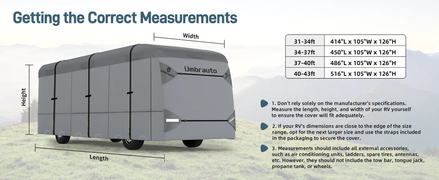 Umbrauto Class A RV Cover Upgraded Heavy Duty 7 Layers Top Windproof Breathable Class A Motorhome Camper Cover,Grey - Korvel