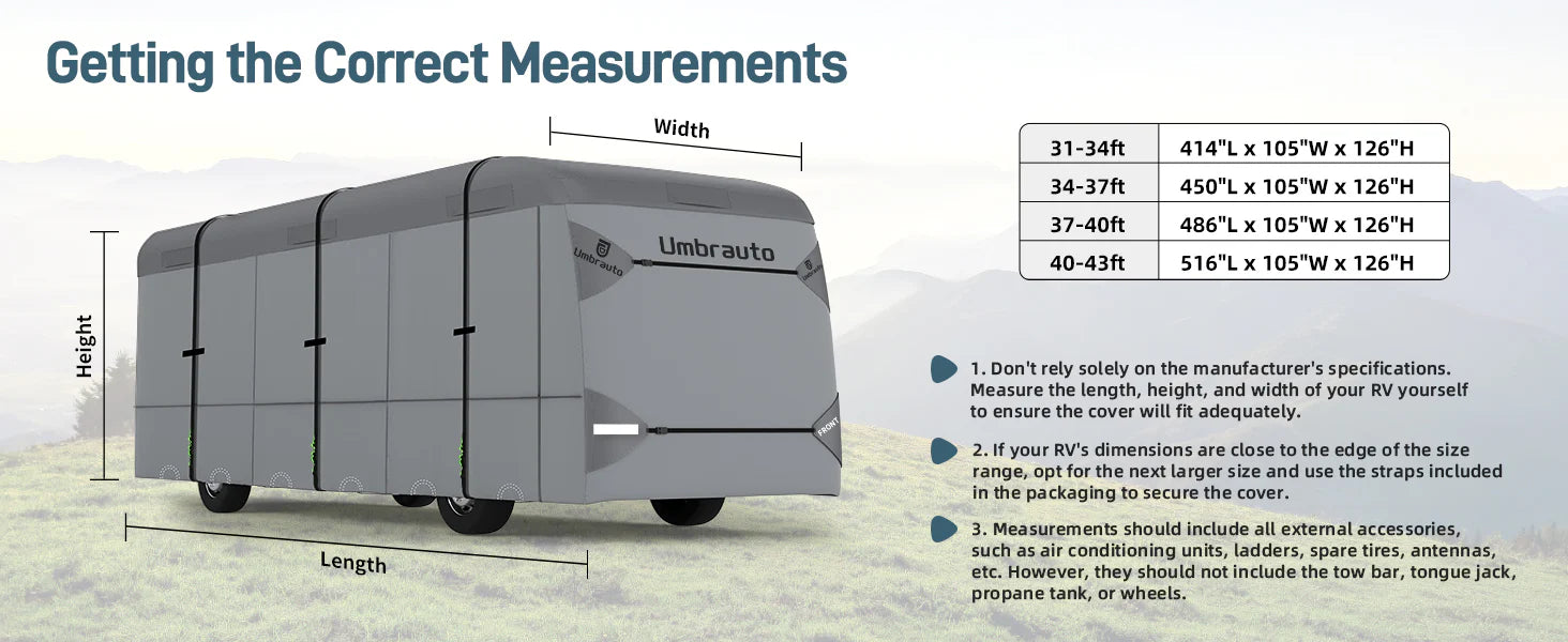 Umbrauto Class A RV Cover Upgraded Heavy Duty 7 Layers Top Windproof Breathable Class A Motorhome Camper Cover,Grey - Korvel