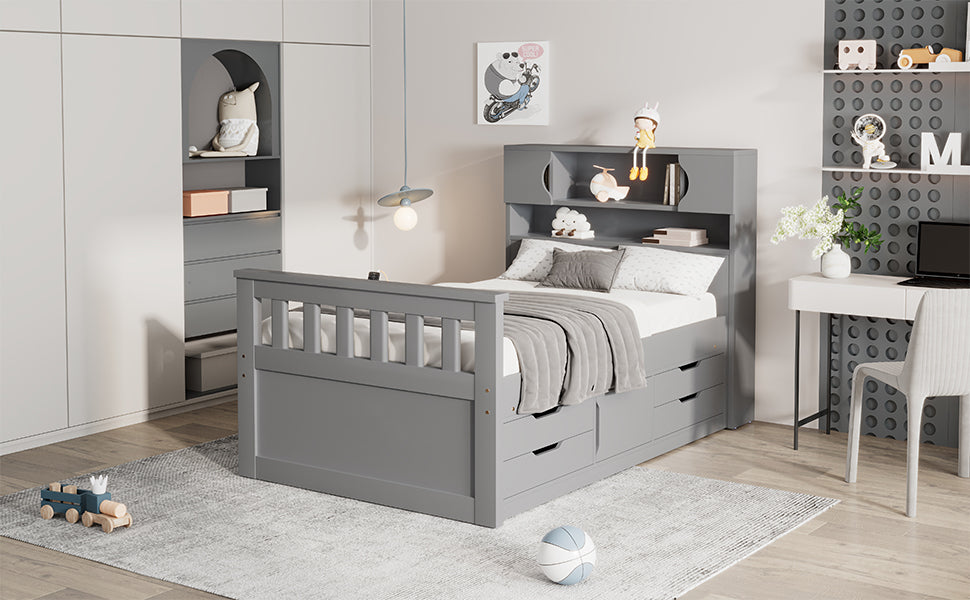 Twin Size Captain Platform Bed Frame with Storage in Gray