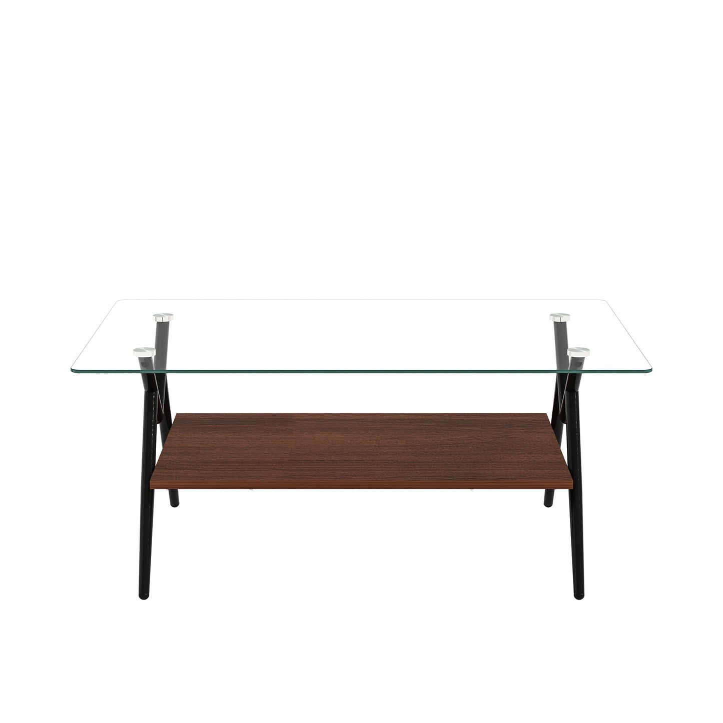 Rectangle Coffee Table with Tempered Glass top and Black Metal Legs, Modern Table for Living Room , Transparent Glass - Korvel