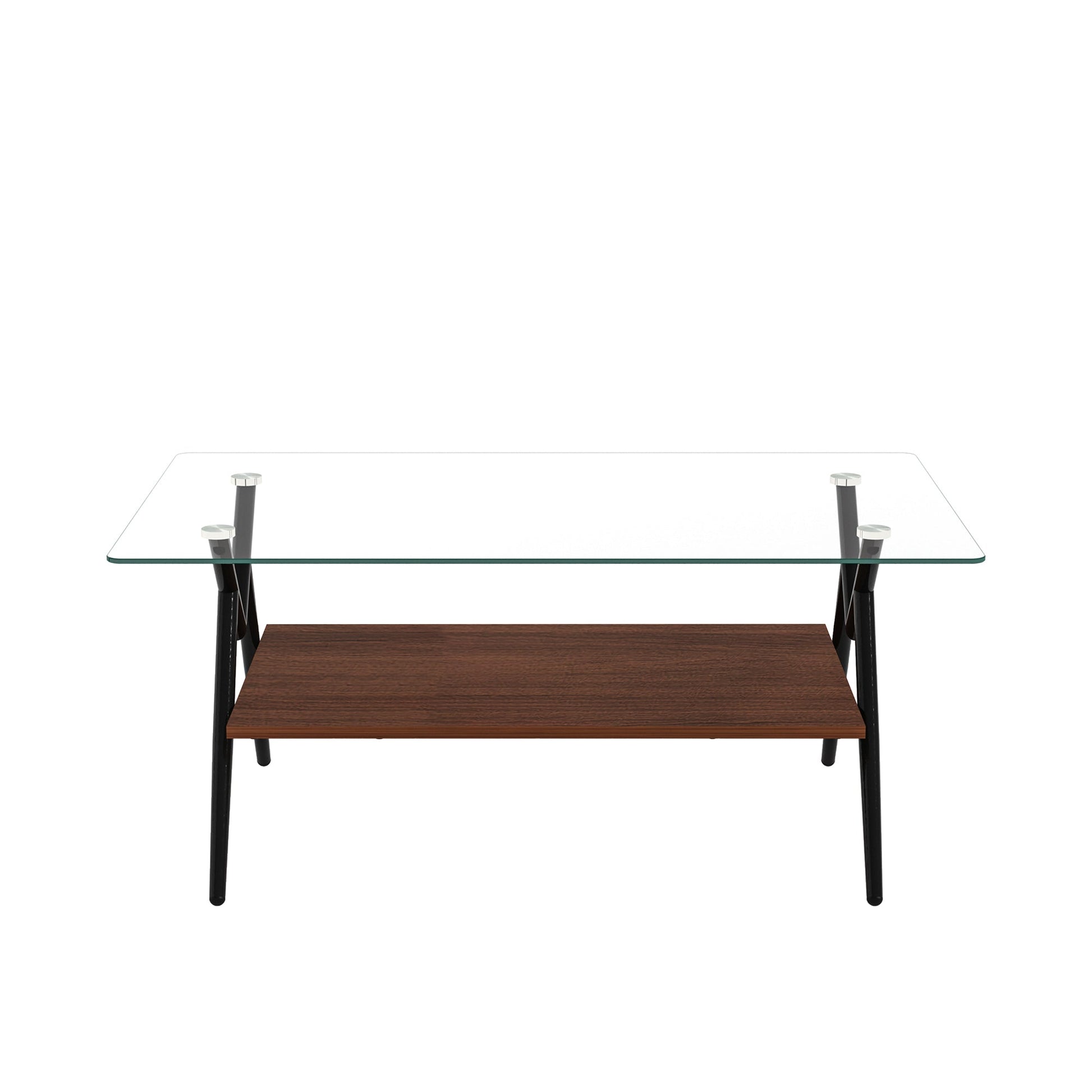 Rectangle Coffee Table with Tempered Glass top and Black Metal Legs, Modern Table for Living Room , Transparent Glass - Korvel