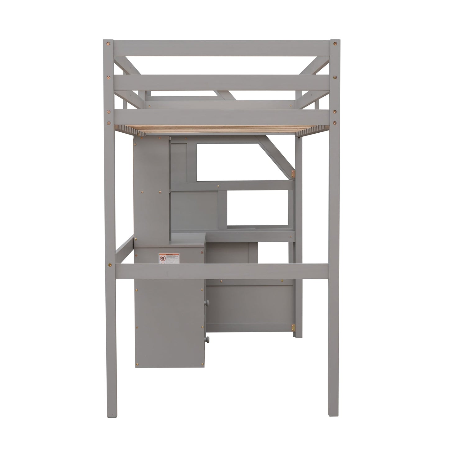 Cama loft tamaño twin con escalera de almacenamiento y escritorio - Gris