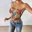 Retro strapless floral print slim fit new lace up chest hugging niche vest - Korvel