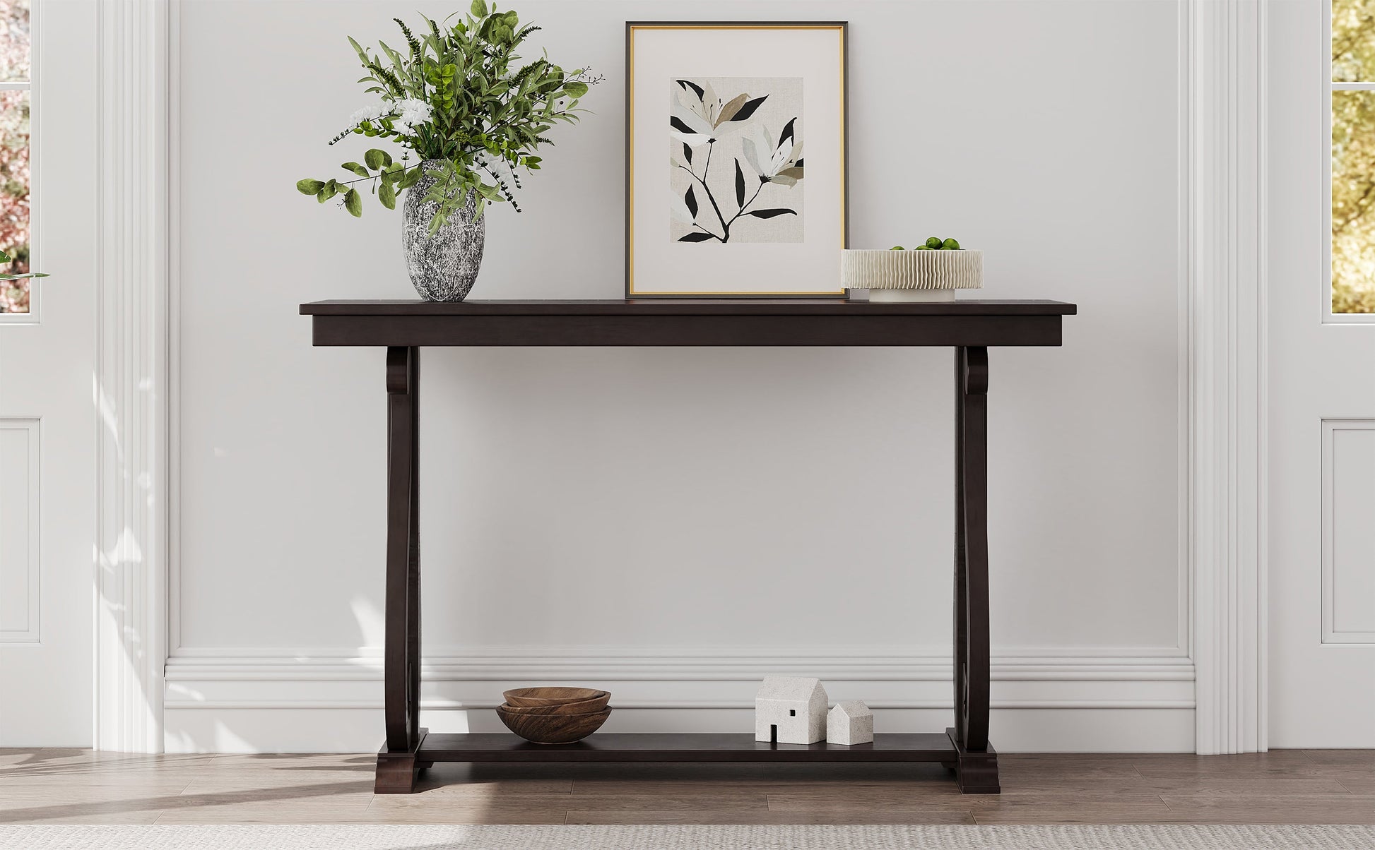 48-Inch Rustic Vintage Console Table --- Farmhouse Style Entryway Table with Open Shelf and Sturdy Construction  (Espresso) - Korvel