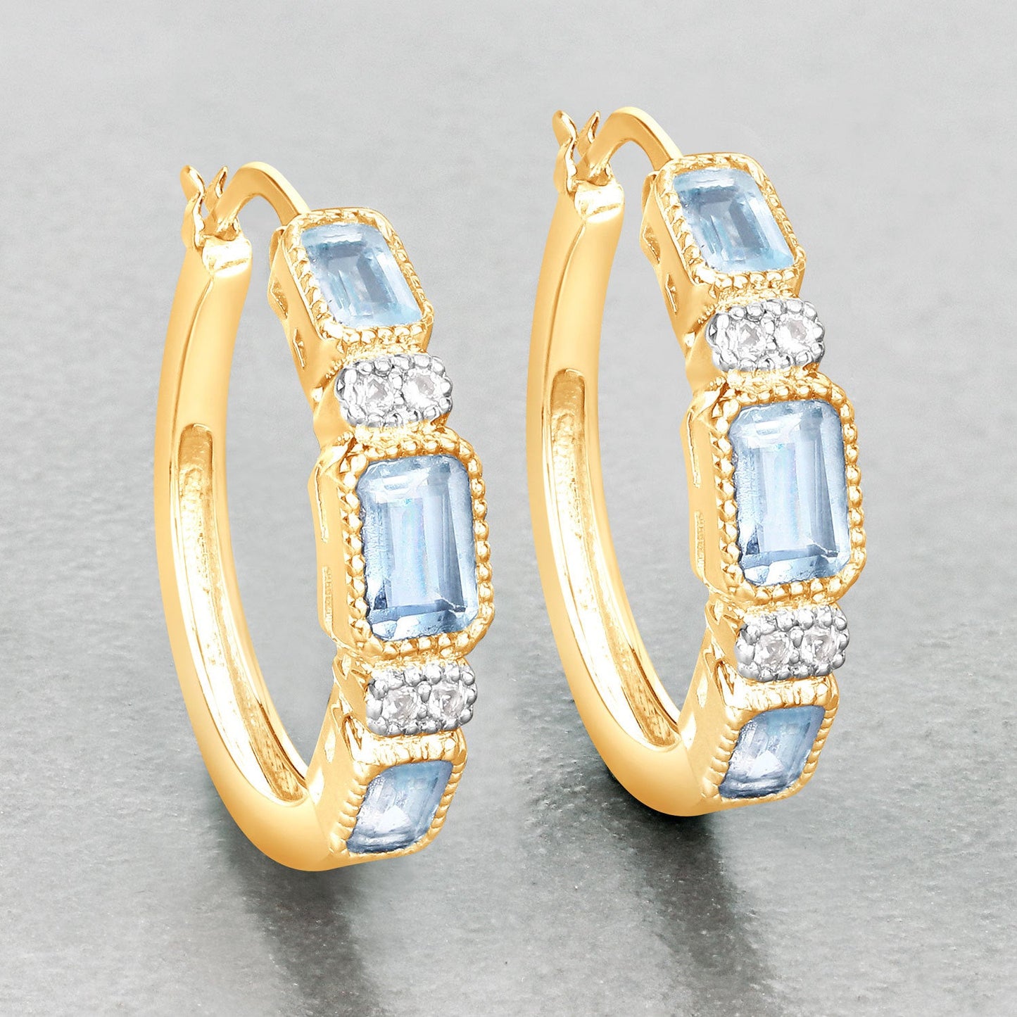 2.66 Carat Genuine Blue Topaz & White Topaz Sterling Silver Earrings