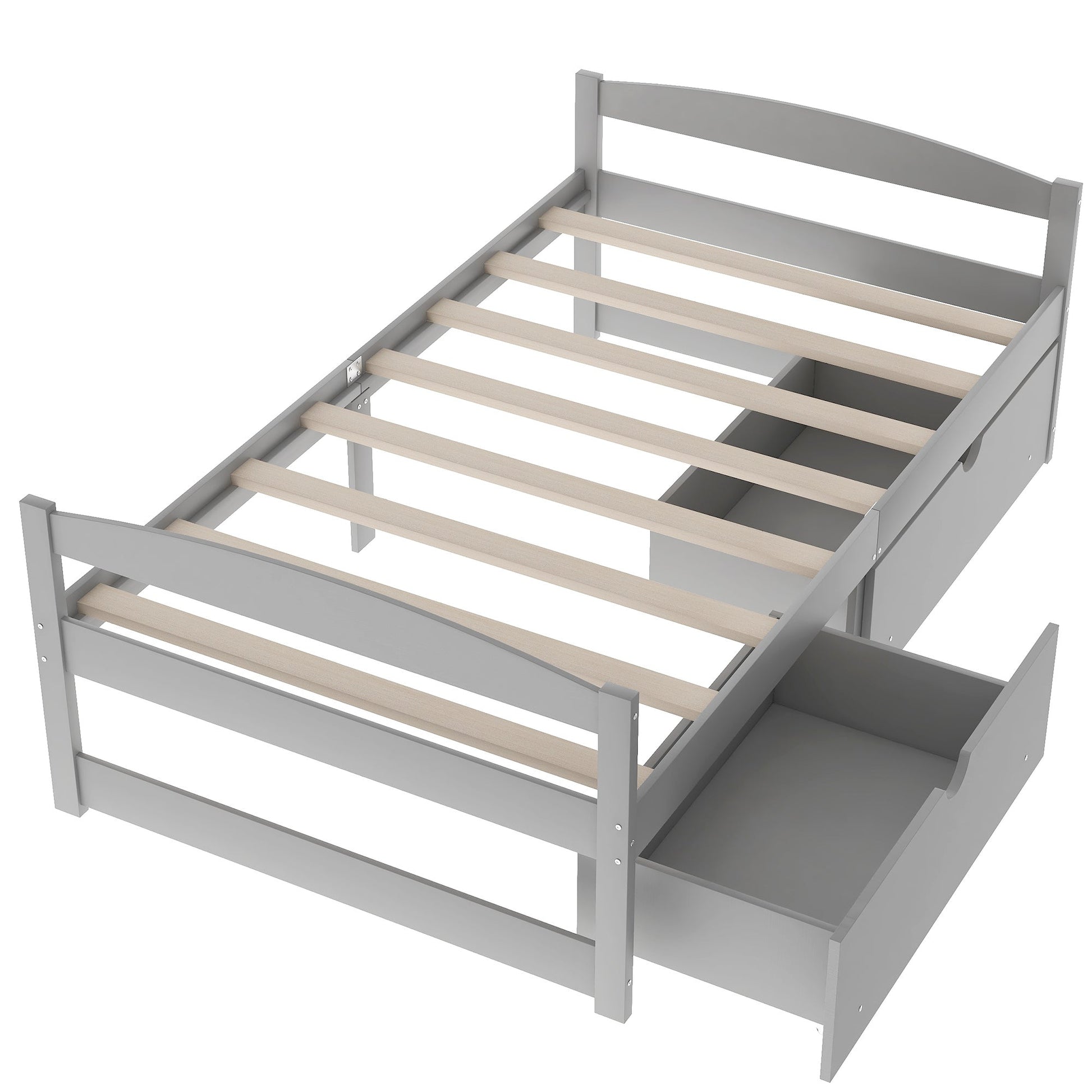 Twin size platform bed, with two drawers, gray - Korvel