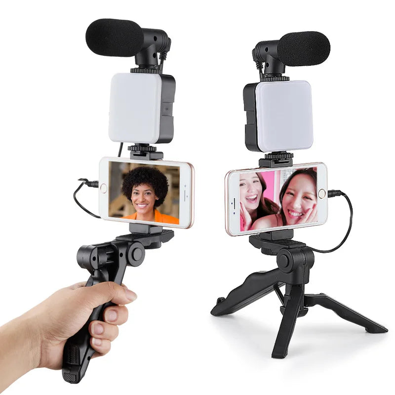 Premium Vlogging Kit with Tripod, LED Light & Microphone