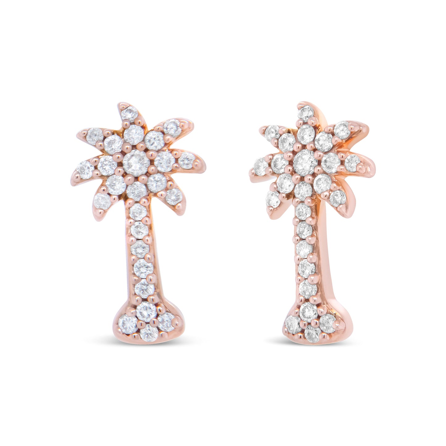 Pendientes de Stud de Palma de Diamante de Oro Rosa de 10K