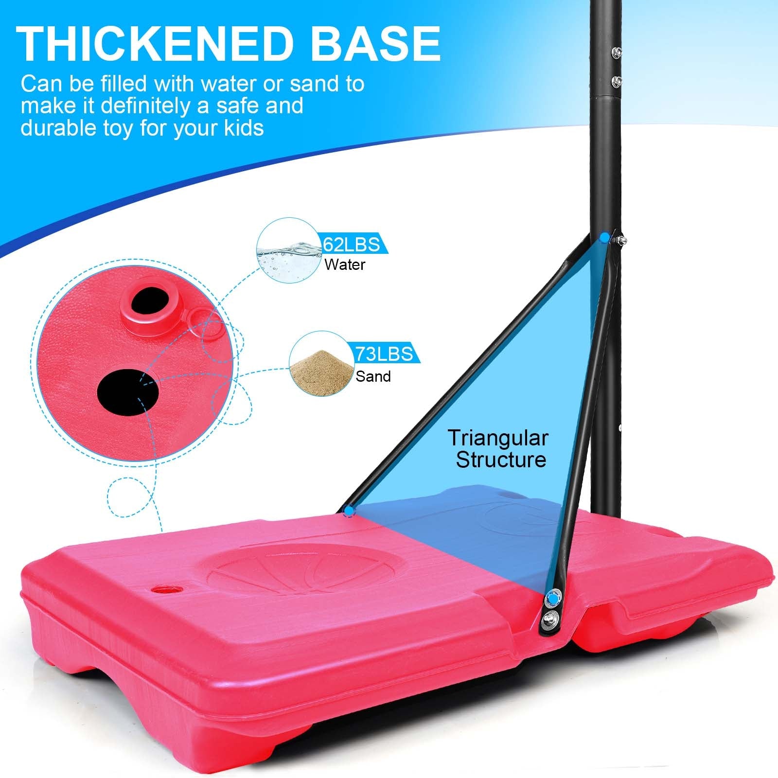Portable Basketball Goal System with Stable Base and Wheels use for Indoor Outdoor teenagers youth - Korvel