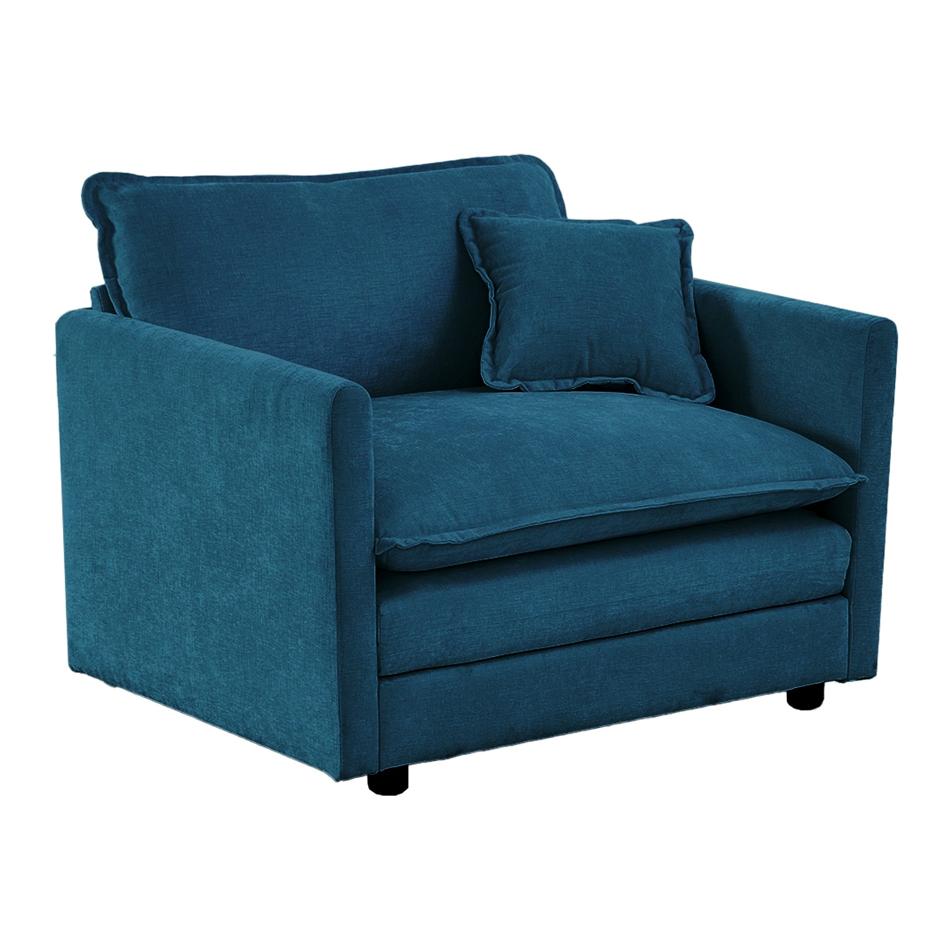 Comfy Deep Single Seat Sofa Upholstered Reading Armchair Living Room Chair Blue Chenille Fabric , 1 Toss Pillow - Korvel