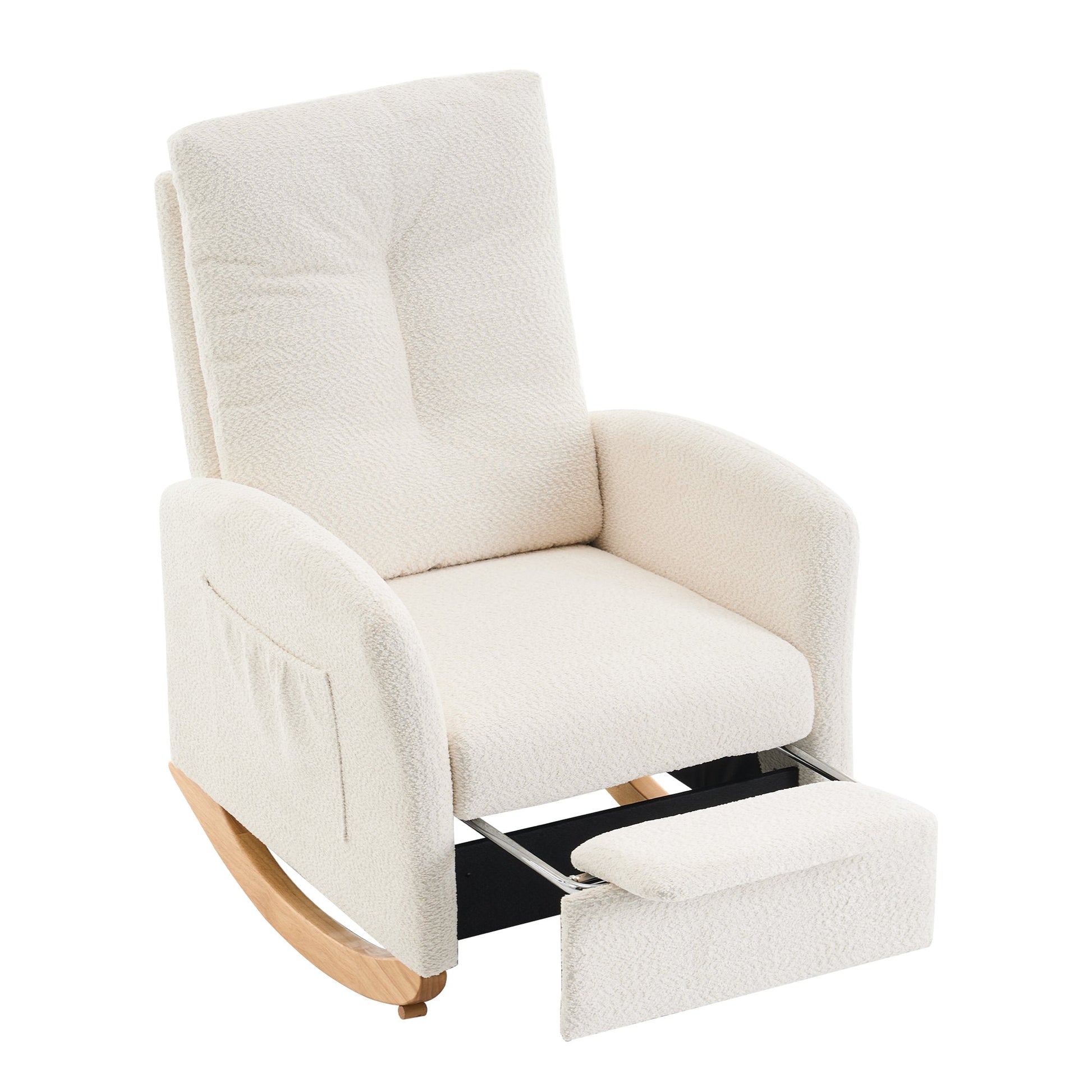 Accent Rocking  Chair with Footrest High Back Rubber Wood Rocking Legs Bedroom Living Space - Korvel