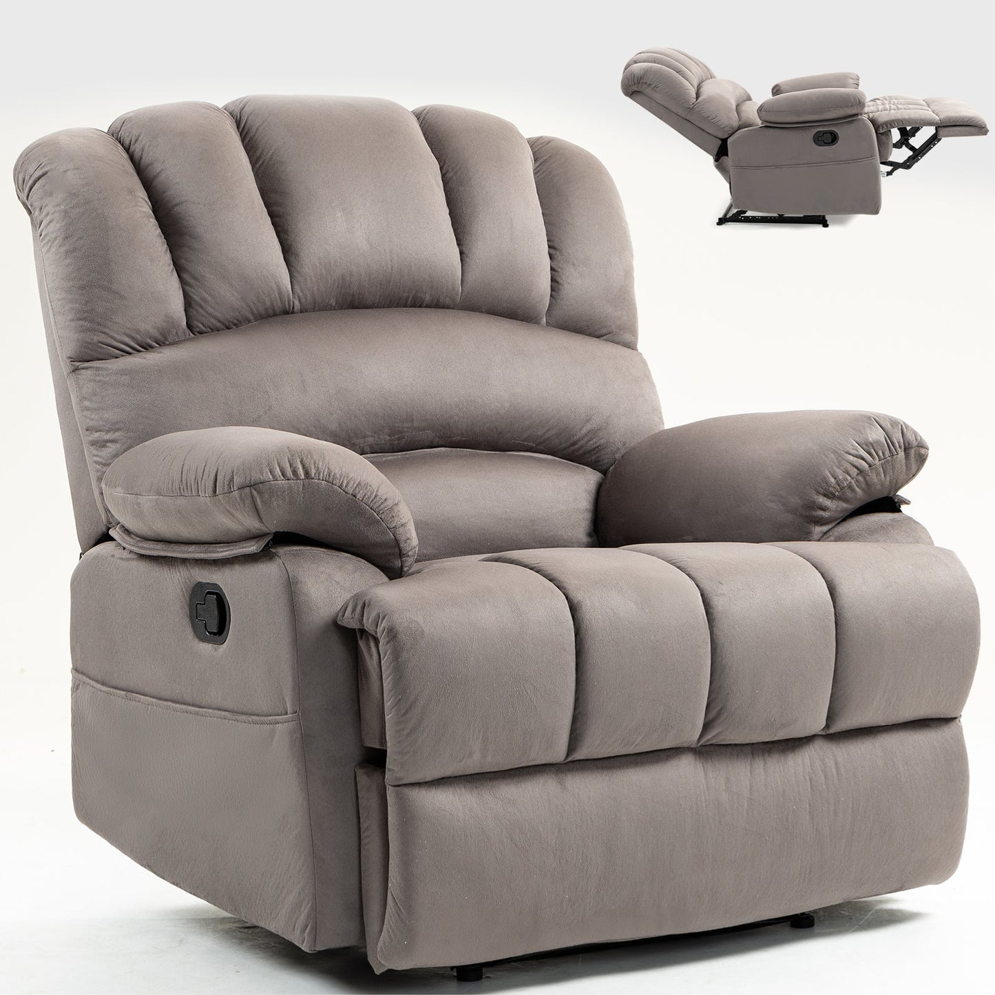 Large Manual Recliner Chair in Fabric for Living Room, Grey - Korvel