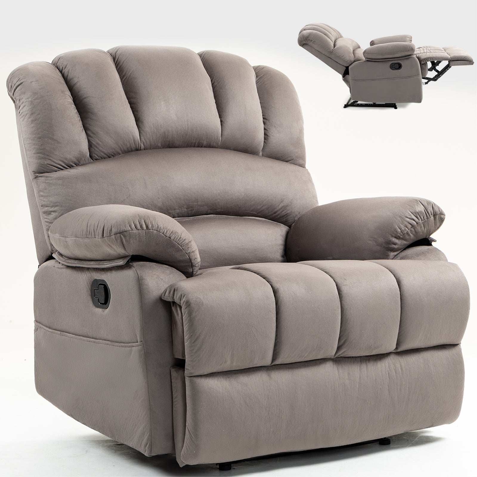 Large Manual Recliner Chair in Fabric for Living Room, Grey - Korvel