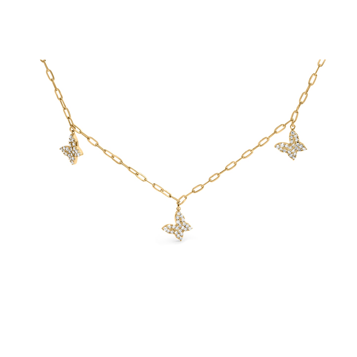 Collar de mariposa ajustable de diamantes en oro amarillo de 14KT - 15"-17"