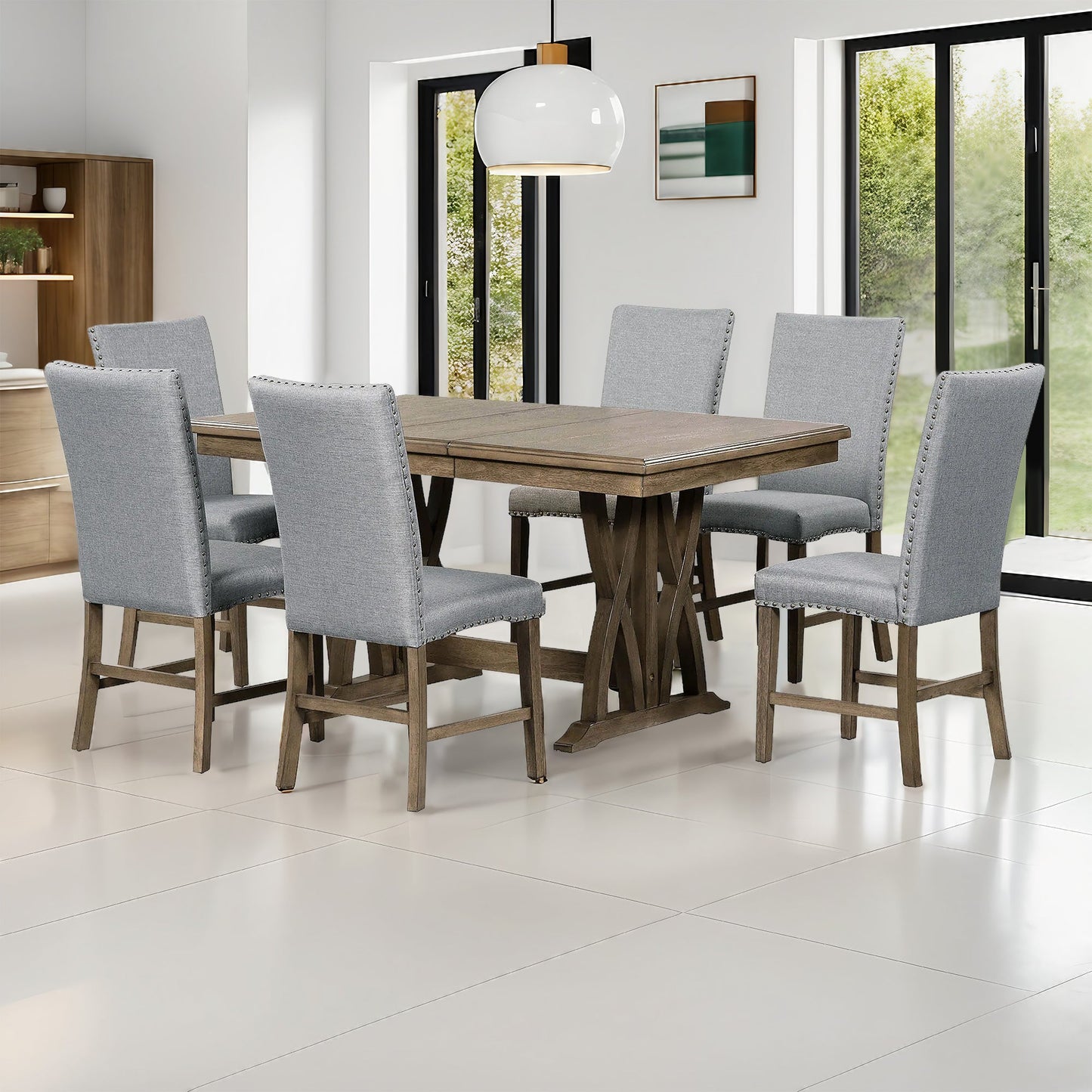 Ensemble de salle à manger TOPMAX en bois massif de style mid-century de 7 pièces