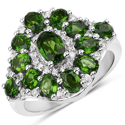 2.77 Carat Chrome Diopside & White Zircon Sterling Silver Ring