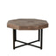 Mesa de café octagonal de madera marrón antigua con patas de metal
