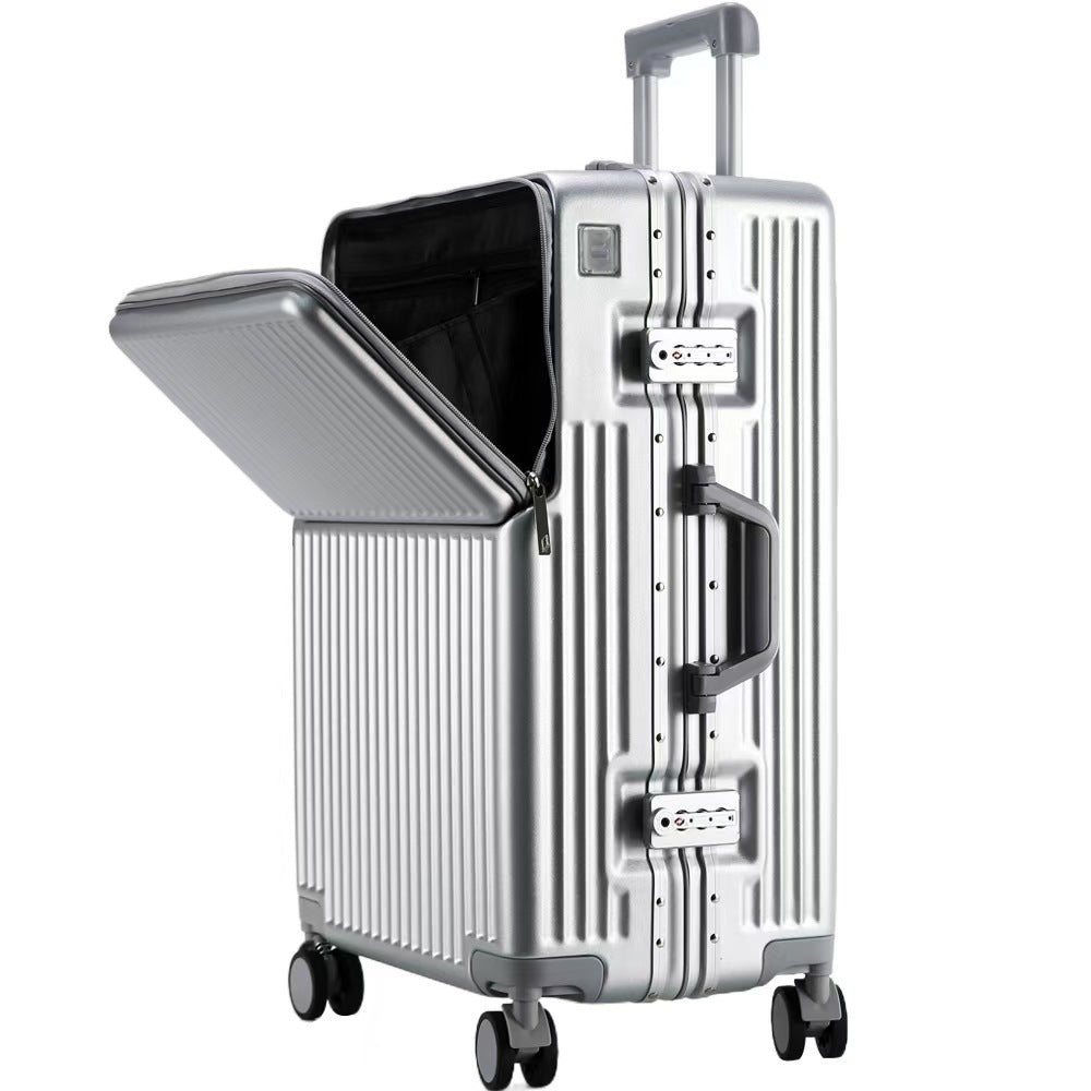 Premium Front-Opening Checked Suitcase with Aluminum Frame
