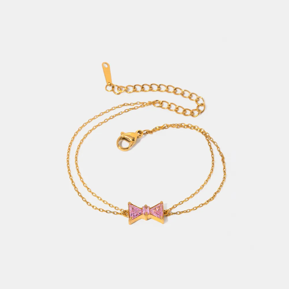 Stainless Steel Zircon Bow Bracelet - Korvel