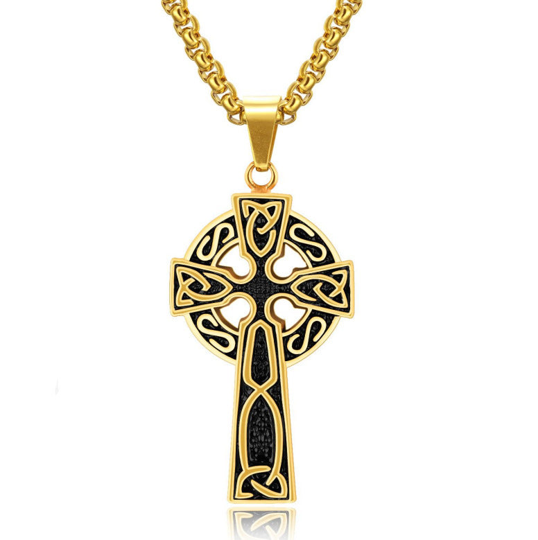 Collier en chaîne en perles croix spiralées en acier titane