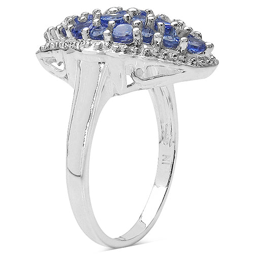 1.25 Carat Genuine Tanzanite Cluster Ring in Sterling Silver