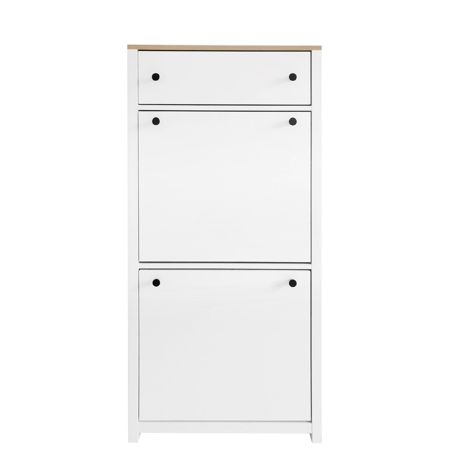 ONTREND ultra-thin shoe cabinet set with 4 flip drawers and adjustable panel top shoe rack, white - Korvel