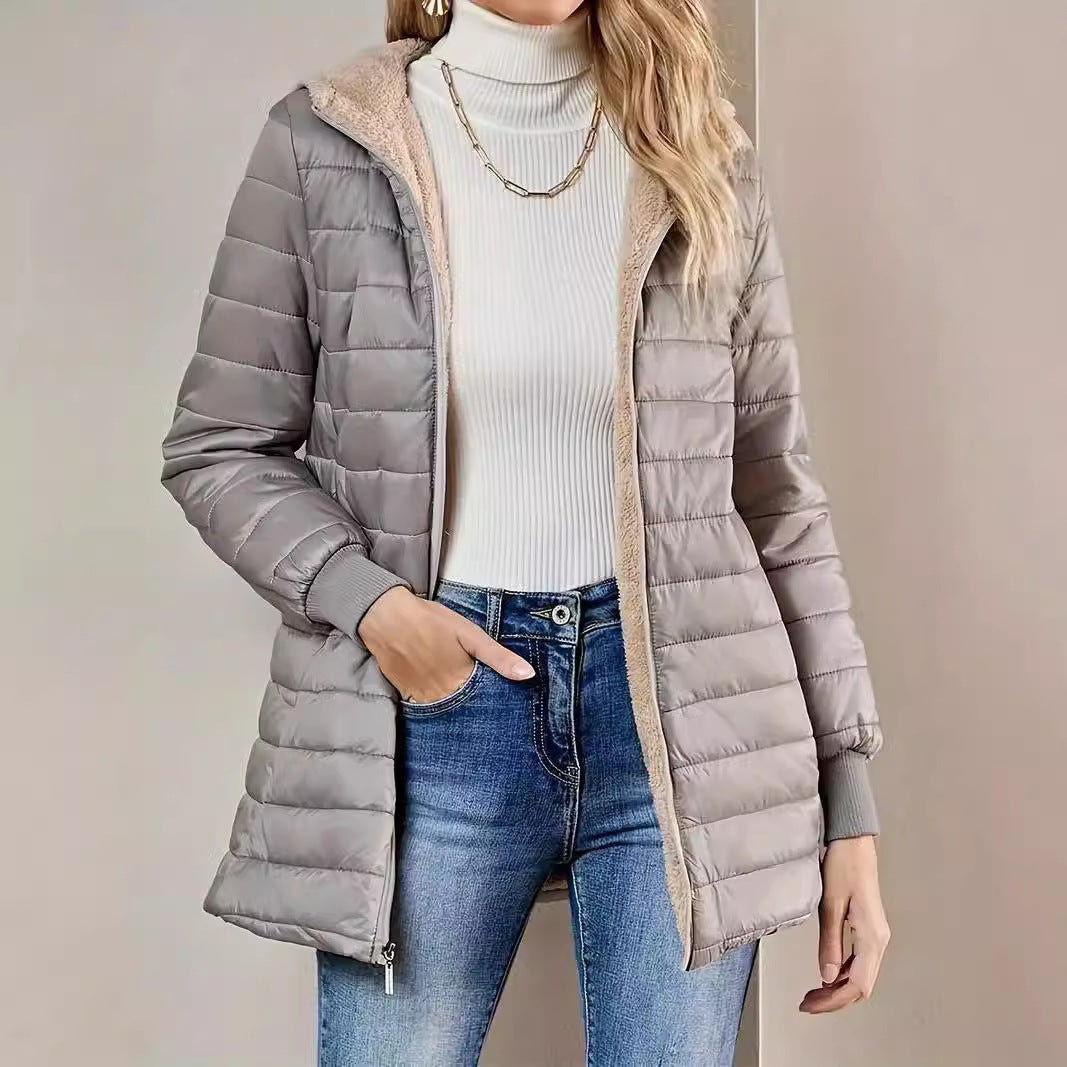 Veste matelassée à capuche en polaire mi-longue et ample