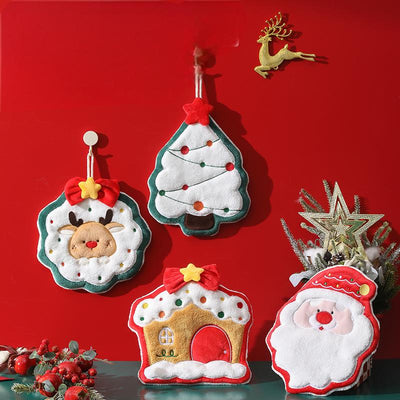 Christmas coral fleece hand towel hanging type absorbent quick drying cloth, kitchen and bathroom hand towel pendant - Korvel