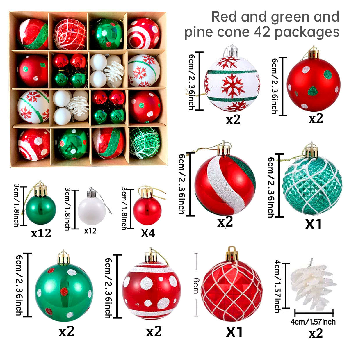 Christmas decoration 6cm electroplated ball plastic ball special-shaped painted Christmas ball gift Christmas tree pendant - Korvel