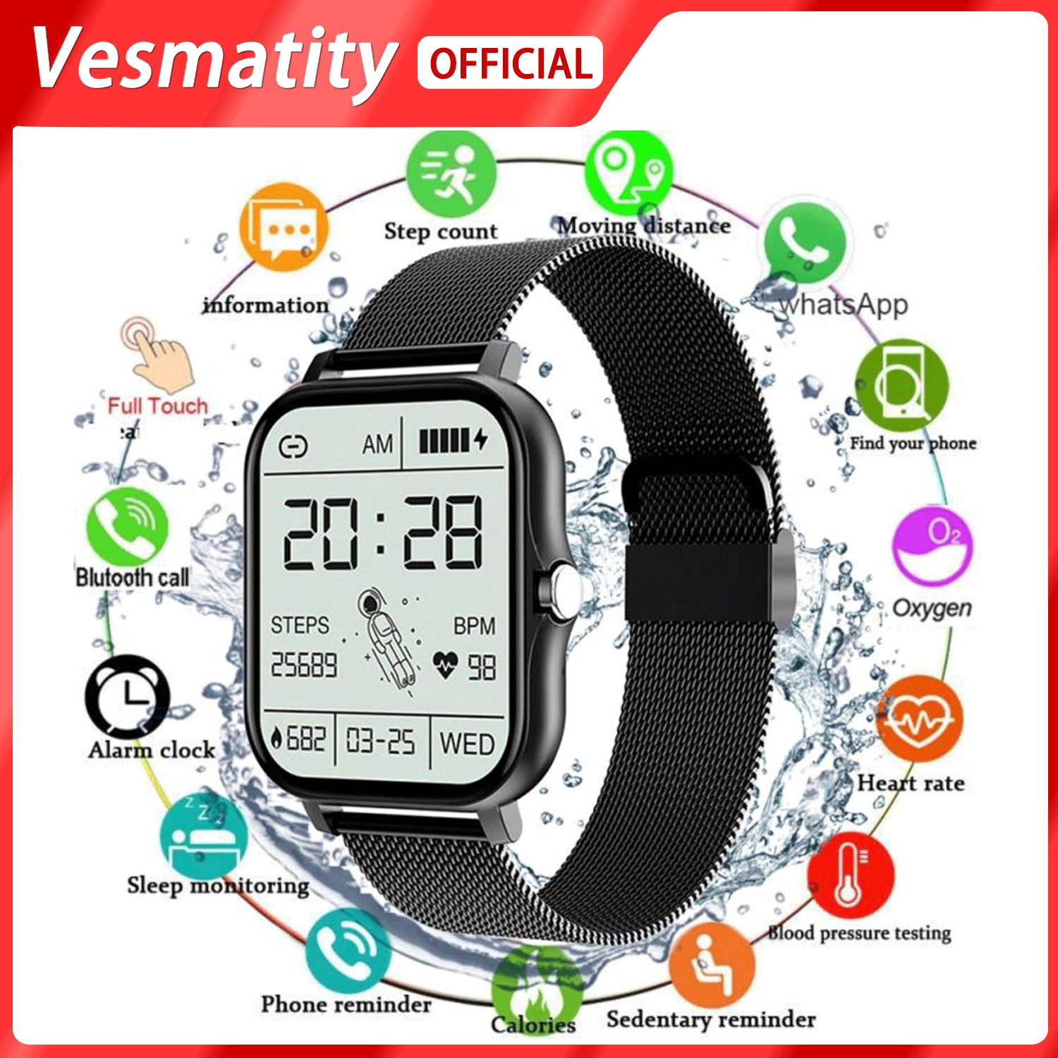CT2 Smart Watch Full Touch Fitness Smart Watch Heart Rate Monitor Bluetooth Call Waterproof Watch - Korvel