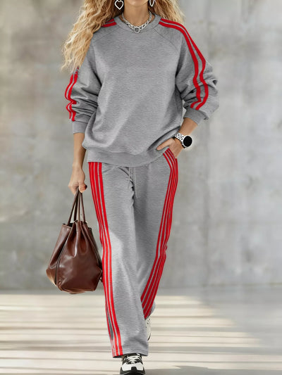 Ensemble de Sweatshirt et Pantalon Rayé Décontracté