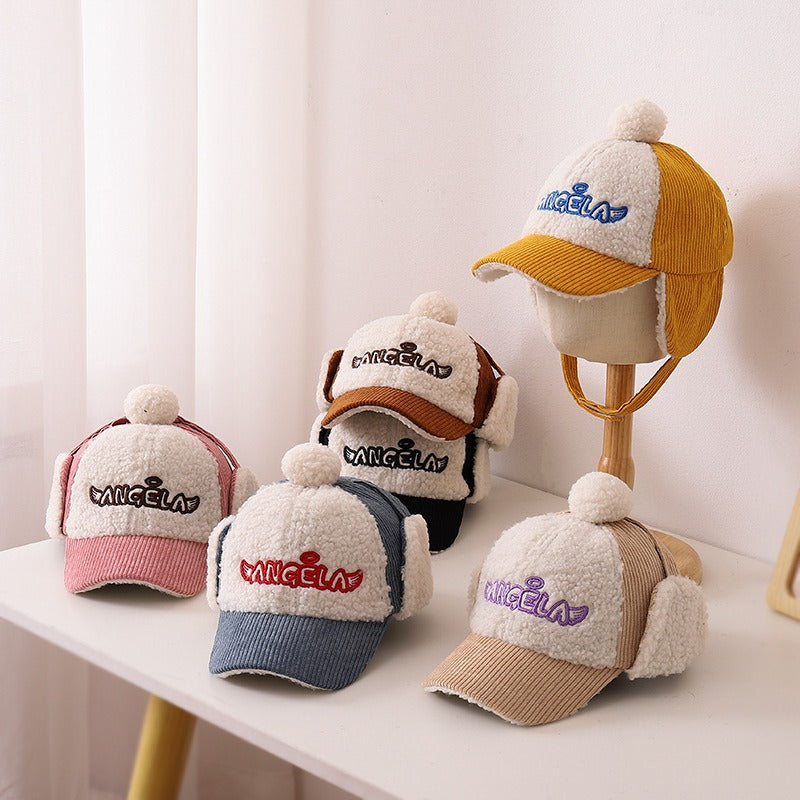 Gorra de béisbol de corduroy cálido para niños con protección para las orejas