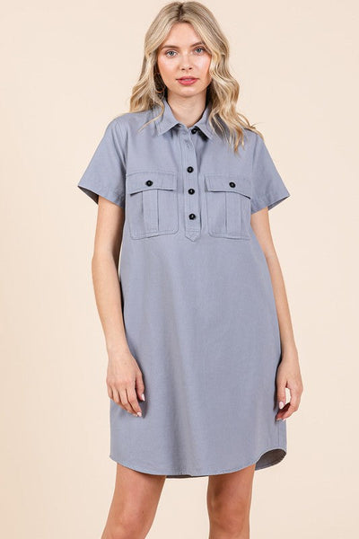 Robe Chemise à Manches Courtes avec Détails de Boutons et Col