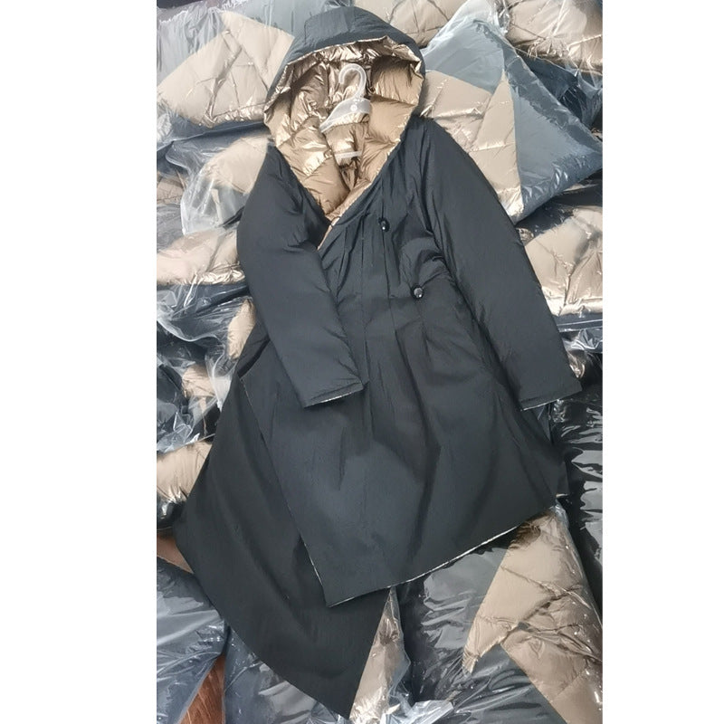 Premium Irregular Mid-Length Glossy Down Jacket for Women