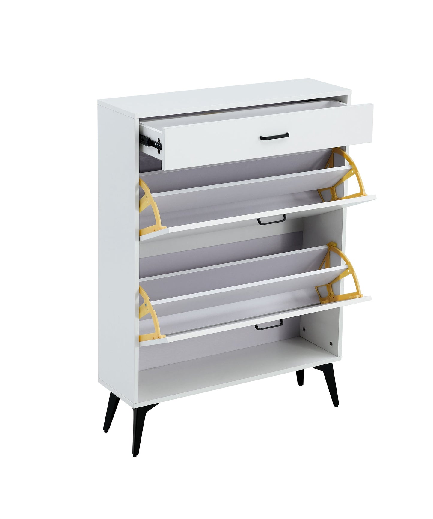 Shoe Cabinet , Shoe storage shelves, metal leg, White - Korvel