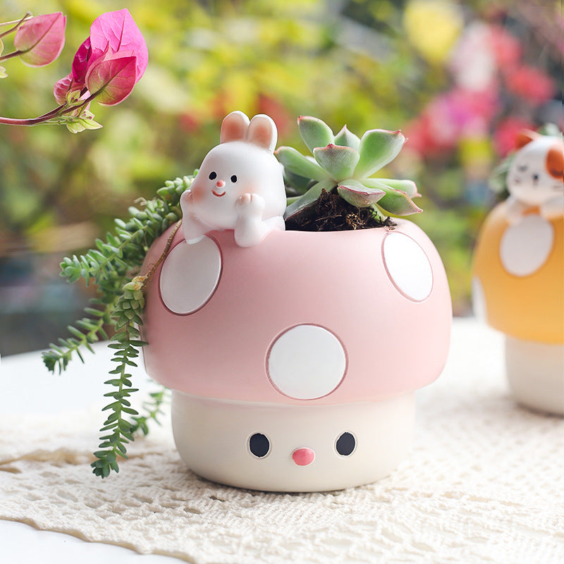 Horticultural Cartoon Creative Fun Mushroom Resin Flower Pot Container Desktop Landscape Potted Flower Utensils - Korvel