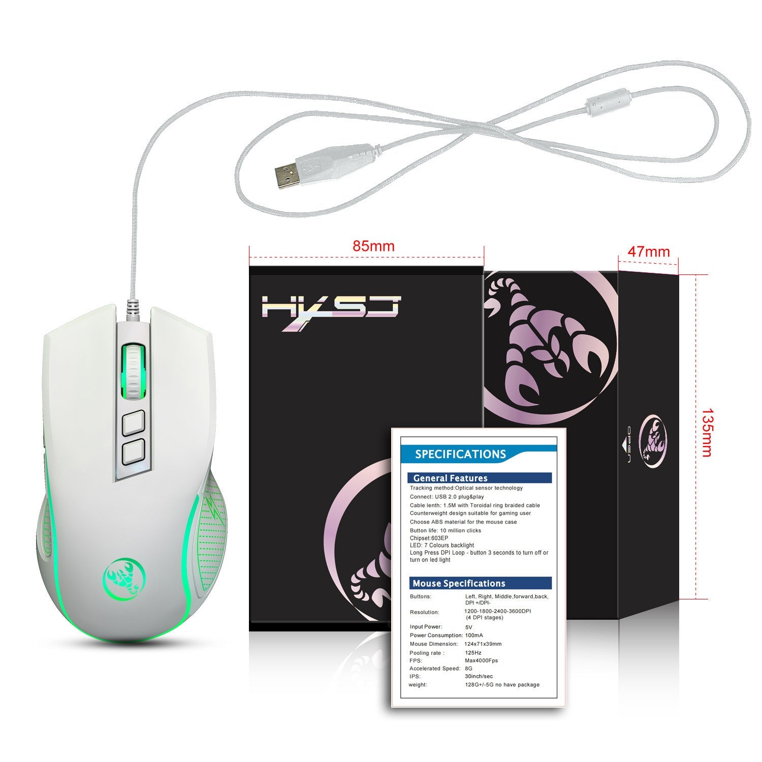 X100 wired gaming mouse with colorful glowing e-sports office mouse adjustable 3600dpi - Korvel