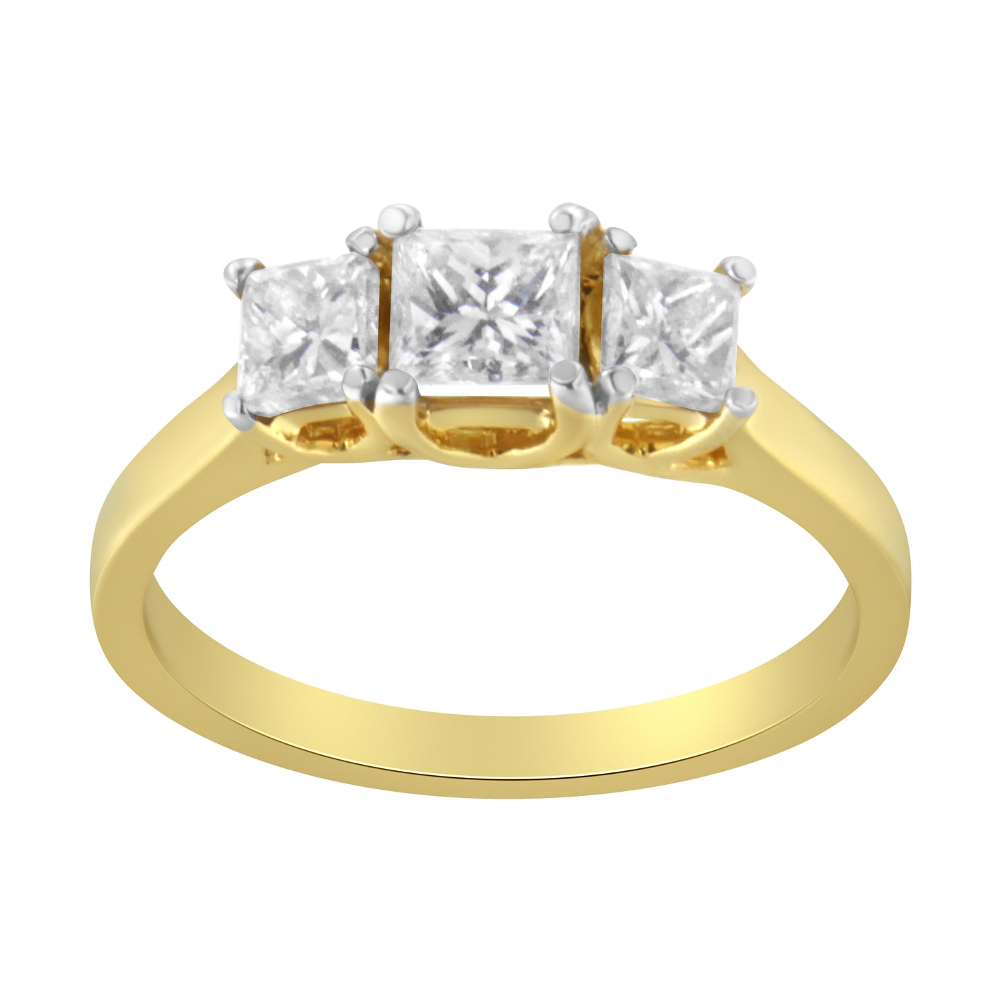 Bague en or jaune 10K avec diamants taille princesse à trois pierres - Taille 6