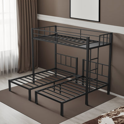 Twin over Twin & Twin Bunk Beds for 3, Twin XL over Twin & Twin Bunk Bed Metal Triple Bunk Bed, Black - Korvel