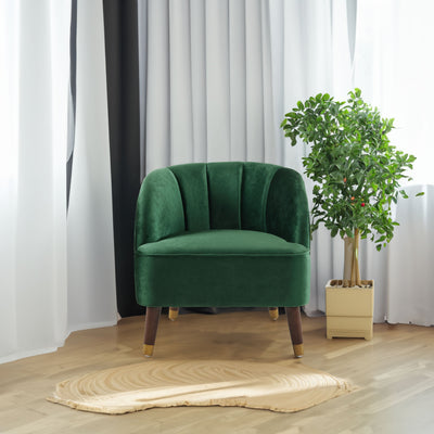 Elegant Upholstered Barrel Accent Chair with Wooden Legs